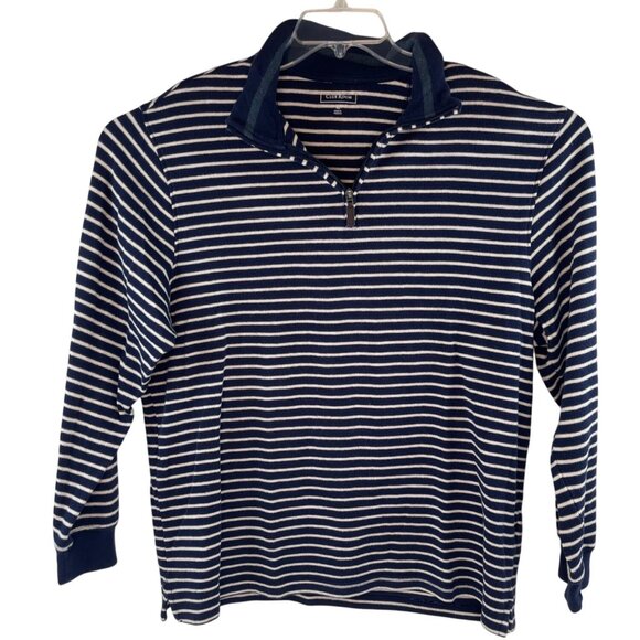 Club Room Navy/White Striped Half-Zip Pullover Sweater XL 60% Cotton 40% Poly - Picture 1 of 9